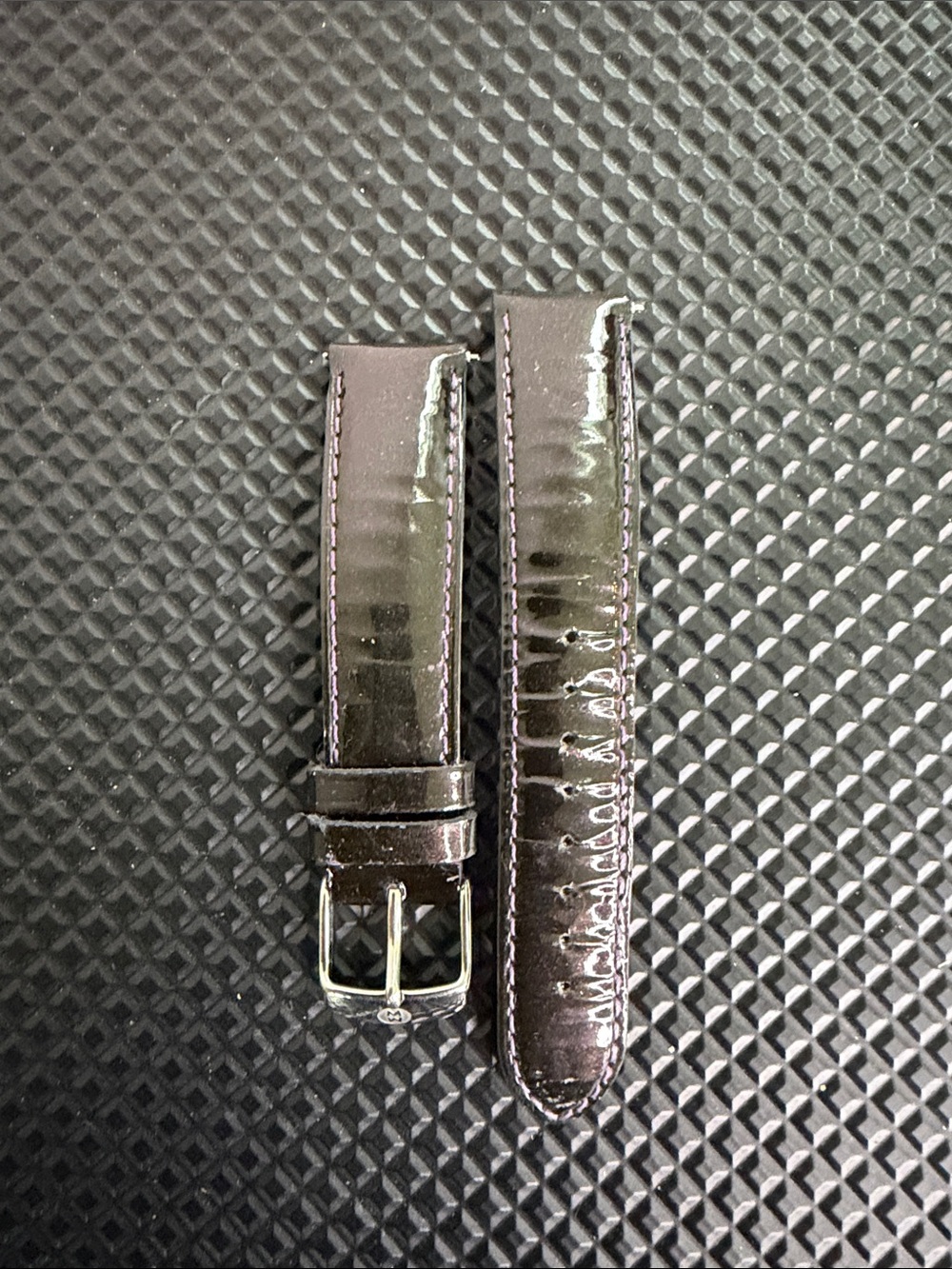 Michele Patent Leather Watch Band Dark Brown Purple 16mm